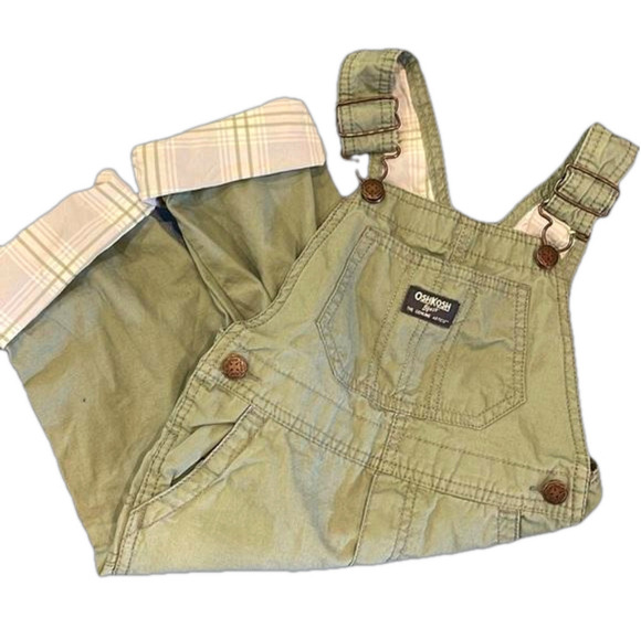 Osh Kosh light olive green  rolled cuffed overalls 3T with pockets front & back - Picture 6 of 7